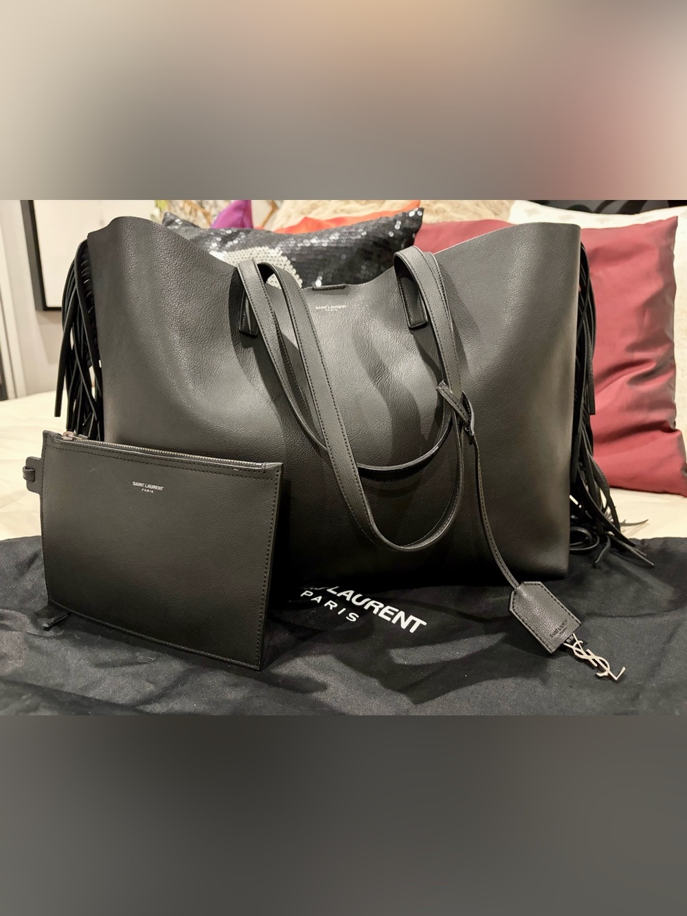 Saint Laurent Black Leather Tote with additional Pouch
